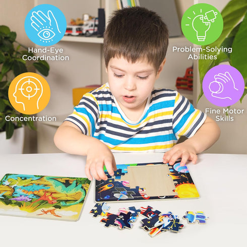 BenBen Wooden Puzzles for Kids Ages 3-5, 6 Pack 24 Piece Toddler Puzzle for Boys and Girls