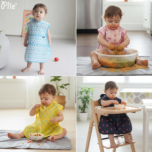 Plie Full Coverage Waterproof Feeding Bib for Toddlers Extra Long Apron Bib for Mealtime, Self-Feeding, High Chairn