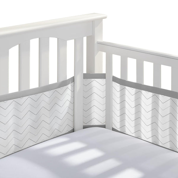 BreathableBaby Breathable Mesh Liner for Full-Size Cribs, Gray Chevron (Size 4FS Covers 3 or 4 Sides)