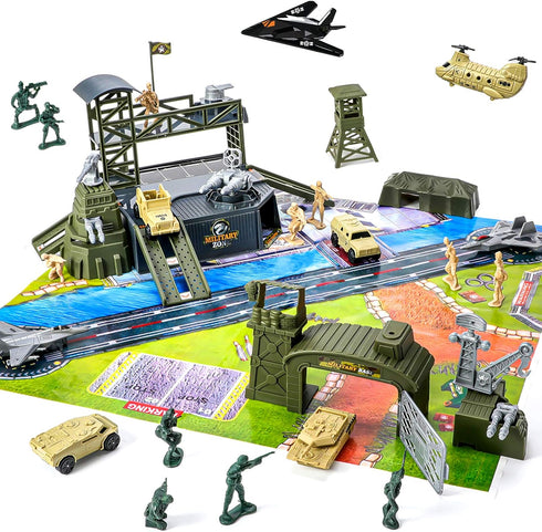 47 Pieces Military Base Set, Army Men Playset with Vehicles and Accessories for Kids