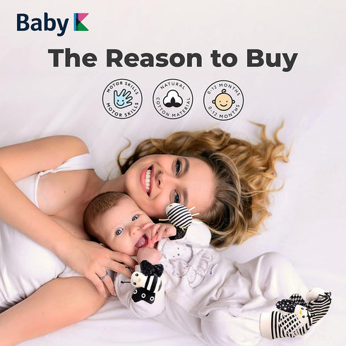 BABY K Baby Rattle Socks & Wrist Toys (Set E) - Newborn Toys for Brain Development Infant Gifts