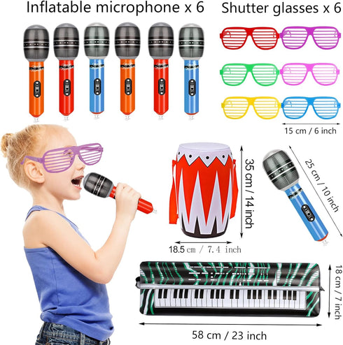 smilixin Set Inflatable Guitar - Rock Star Toy with Inflatable Guitar, Bass, Piano, Drum, Microphone and Saxophone