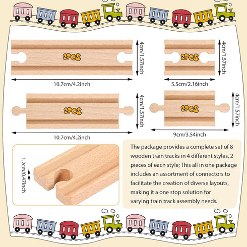 Pack 8 Packs (2 Liliful of Wood Train Track Expansion Compatible with Most Train Tracks Sizes,Mixed Straight)