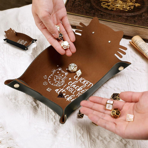 Cat Dice Rolling Tray, Novelty Folding Leather Dice Holder, Portable Storage Accessories for DND RPG Game Players