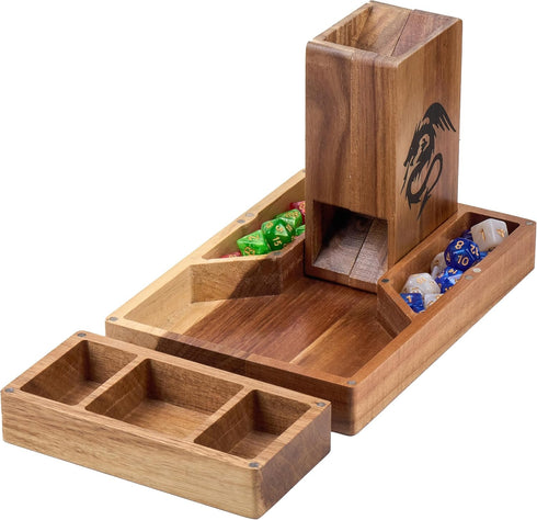 Wooden Magnetic Dice Tower with Dice Tray for Dungeons and Dragons - Portable Dice Roller Tower for Tabletop RPG Games