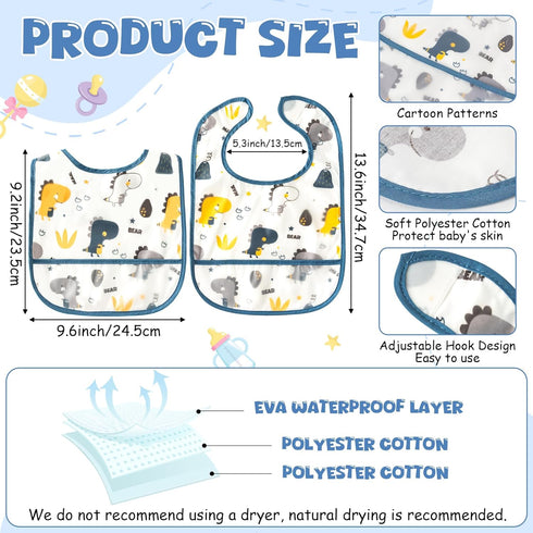 6Pcs Set 6-24 Baby Bibs for Feeding Toddler Eating Bibs with Crumb Catcher Pocket Waterproof Sleeveless Teething