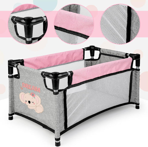 Playset Set Set deAO Baby Doll Accessories Baby Doll Crib High Chair Diaper Bag Nursery Baby Doll Furniture Pretend