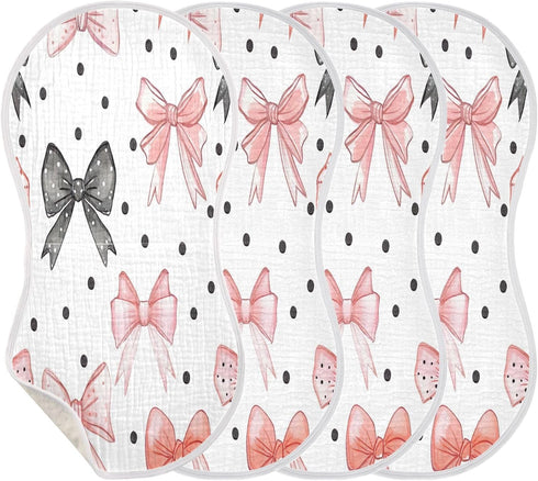 YETTASBIN Bow Dots Muslin Baby Burp Cloth, Super Soft Absorbent Cotton Burp Rag Baby Bibs Feeding Cloth for Newborn