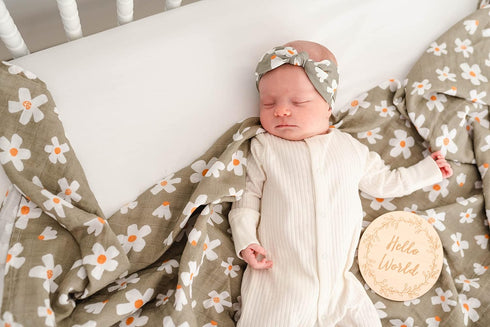 Set Girl|100% Miaoberry Daisy Garden Spring Floral Muslin Swaddle for Baby Organic Cotton Blanket with Matching