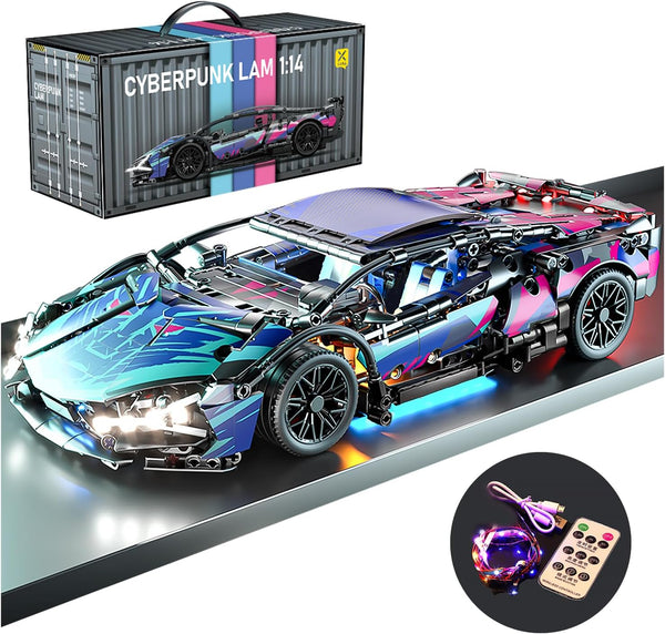 Sport Car Building Block Sets for Adults, Race Car with LED Lights Collectible 1:14 MOC Model Engineering Toy Birthday