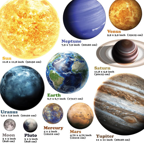 Glow in The Dark Planets, Bright Solar System Wall Stickers, 9 Glowing Ceiling Decals for Kids' Room Decoration