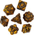 Metal UFO Dice Set: 7 Die Metal Polyhedral Dice for DND Role Playing Games with Skull Bag (Ancient Gold)