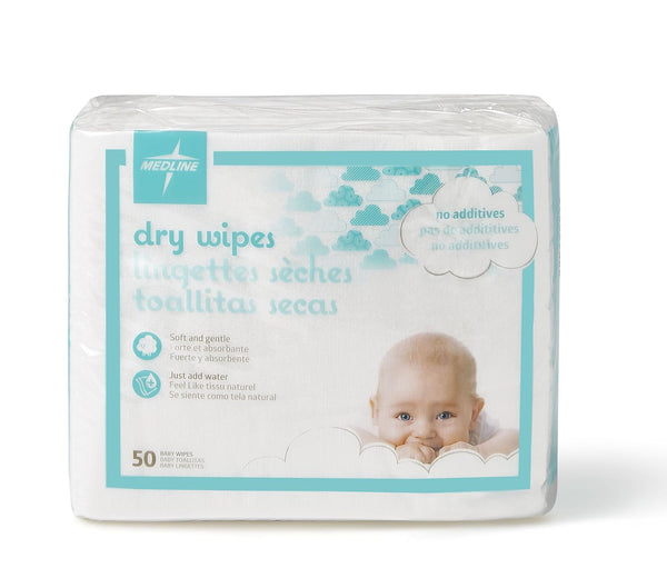 Medline Ultrasoft Disposable Dry Cleansing Cloths, Fragrance-Free, 50 per Bag, 10 x 13 inches