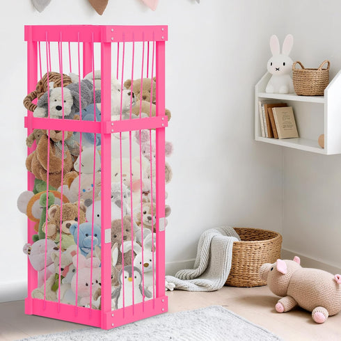 Stuffed Animal Zoo Wood, Large Stuffed Animal Storage Plushies Storage, Pink Toy Storage Organizer for Kids Room