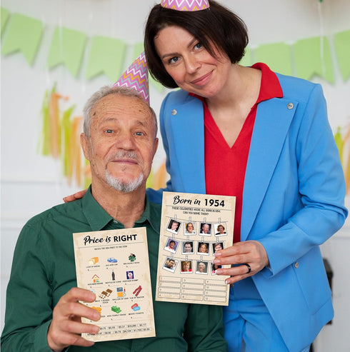 70th Birthday Party Games - Set of 2 Activities for 15 Guests, Born in 1954 Games Bundle, 30 Cards