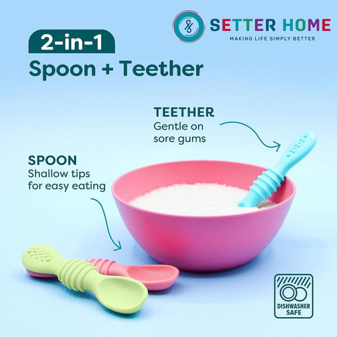 Soft Silicone Baby Spoons, Self-Feeding for 6-12 Months, Ergonomic Training Spoons, BPA Free