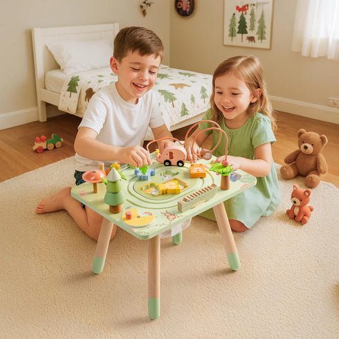 11-in-1 ROBUD Activity Table, Montessori Learning Table with Bead Maze, Gears, Track, Shape Matching, Storage & More