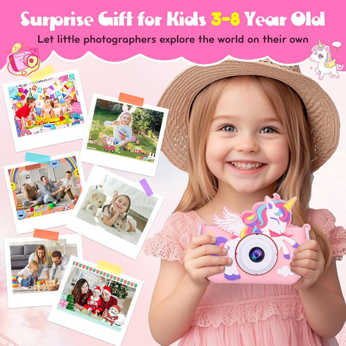 Alotwan 3-8 3 4 5 6 7 8 1080P 32G Kids Camera Unicorn Girl Toys, Digital Camera for Kids Age Toddler Travel Toys