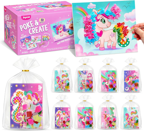 JoyCat 24 Pack DIY Poke Art Unicorn Party Favors for Girls, Mess-Free