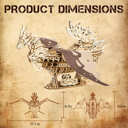 UPLIKE 3D 352pcs Wooden Puzzles for Adults: Dragon Ship Model Kits for Men - Brain Teaser Wooden Hobby Puzzle Toys