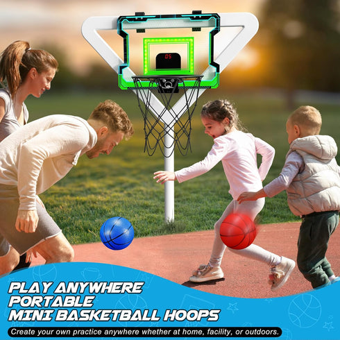 OKKIDY Mini Indoor Basketball Hoop, Light-Up Basketball Hoop with Electronic LED Scoreboard, Small Outdoor Game Toys