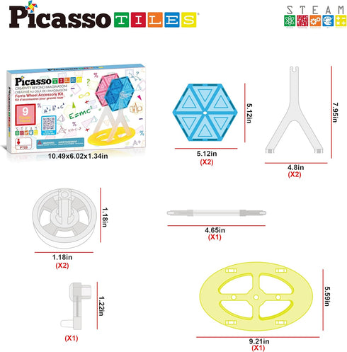 PicassoTiles Magnet Tile Building Blocks Ferris Wheel Amusement Kit, Compatible with Magnetic Tiles Construction Toy Set