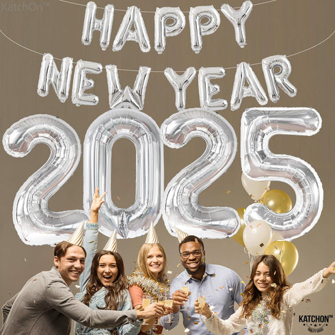 KatchOn XtraLarge 2025 Balloons - 40 Inch Silver and 16 Inch for Happy New Year Decorations