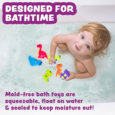 6 Pack Set Tub Works Dinosaur Mold Free Bath Toys, | Sealed, No Hole Bath Toys Design Keeps Moisture Out | Soft