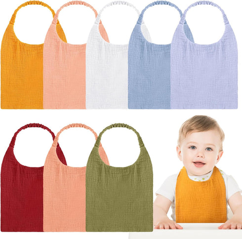 Shyyween 8 Pack Muslin Bibs Elastic Band Adjustable Bandana Drool Bibs Double Gauze