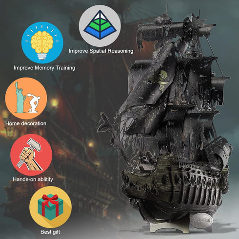 Piececool Metal 3D Puzzles for Adults - Flying Dutchman Pirate Ship Model Kits - DIY Craft Kits for Family Time, Great