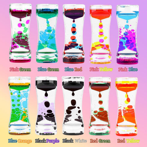 (10 Pack) Oneshow Liquid Motion Bubbler Colorful Oil and Water Sensory Toys Hourglass Bubbler Timer for Kids Calm