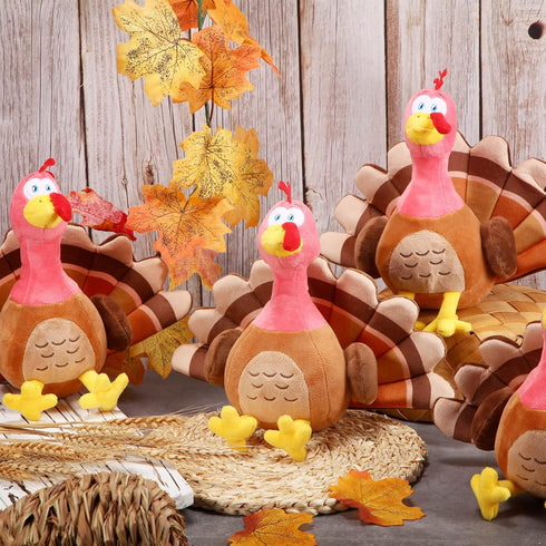 4 Pieces Plush Turkey Stuffed Animals, 8 Inch Soft Thanksgiving Bird Plush Toys, Fall Harvest Decorations (Pink)