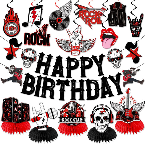 LARRAZABAL Rock and Roll Birthday Party Decorations, Music Themed Supplies Include Happy Birthday Banner and Centerpiece