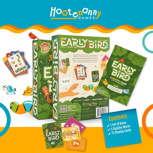 2-6 7+ Hootenanny Games Early Bird for Family Game Night | Easy-to-Learn Speed Game with Out of Your Seat Challenges