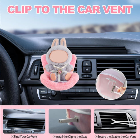 SYFLHYP 4-7in Cute Doll Car Seat for Labubu, Premium Car Seat Accessories for Dolls, Including Air Vent Clip, Desktop