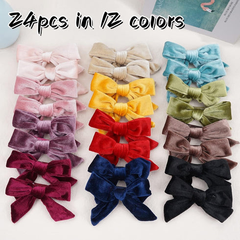 Yxiang 24PCS Velvet Hair Clips and Barrettes for Baby Girls, 4 inches Hair Bows, Non Slip Barrettes for Toddlers