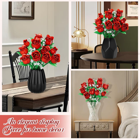 eafzv Set Mother's Day Roses Flower Bouquet Kit, Red Rose Building Flower Bouquet Kit for Adults & Kids, DIY Artificial