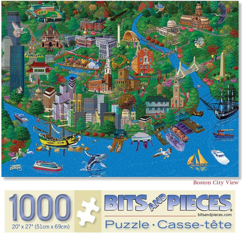 Bits and Pieces 1000 Piece Jigsaw Puzzle, Boston City View, 1000 pc Charles River by Artist Joseph Burgess