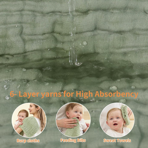 Fhealkid Sets 100% 10 Pack 20" 10",6-Layer Muslin Burp Cloths Newborn Baby Boy Essentials Must Haves Cotton X Baby Bibs
