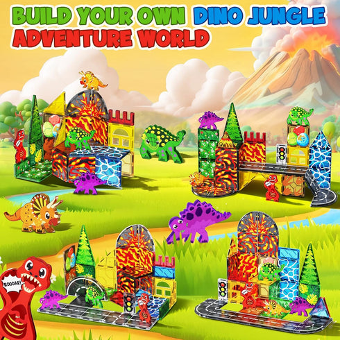 Magnetopia 3-5, Set 4-8 5-7, 3+ Dinosaur Toys Magnetic Tiles for Kids Lava Dinosaur World Magnet Tiles for Kids Ages