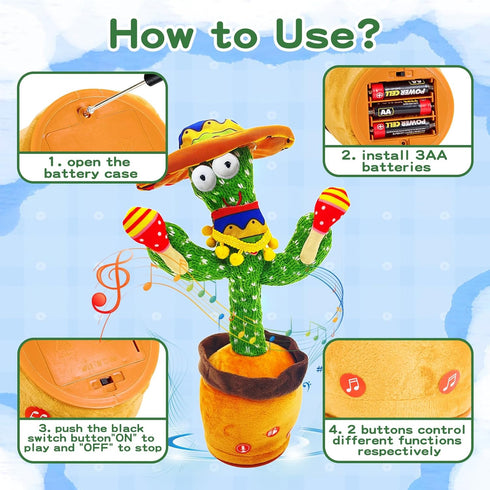 JAKCJFII 120 Talking Cactus Toy for Kids Boys and Girls, Adjust Volume Dancing Cactus Toy Singing Mimicking Recording