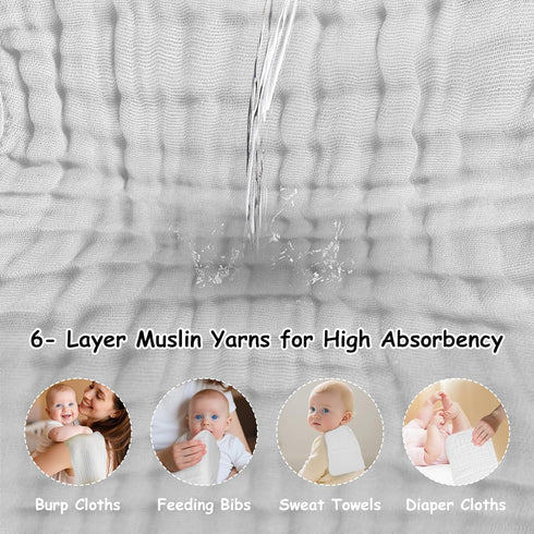 TDHD 100% 18''x10'' 6 Pack Muslin Solid Burp Cloths Cotton Large Extra Soft and Absorbent Multifunctional Baby Burping