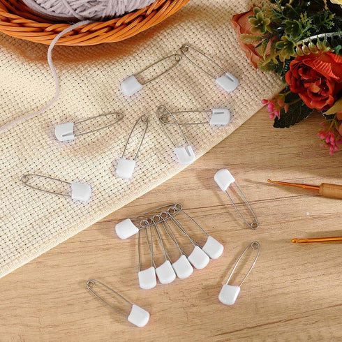 WILLBOND 100 2.2 Inch Pcs Diaper Pins Safety Plastic Head Cloth Diaper Nappy Pins with Locking Closures Stainless Steel