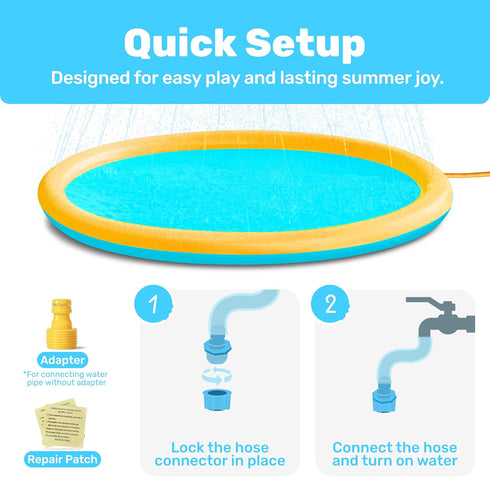 60" (60in, SLOOSH Non-Slip Splash Pad Sprinkler - Outdoor Water Play Toys Backyard Fountain Mat for Toddlers Kids Dogs