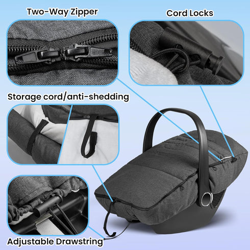 bemece Winter Baby Car Seat Cover, Universal Warm Infant car seat Cover with Zip, Waterproof & Windproof, Machine