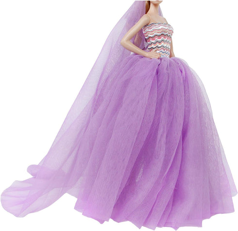 11.5 inch BJDBUS Girl Doll Clothes Purple Trailing Lace Wedding Dress with Veil