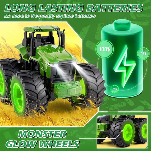 BAYSING 3-5, 3,4,5,6,7 3-7 Remote Control Tractor Toys for Kids Light Up Monster Trucks Toy for Boys Year Old, Toddlers