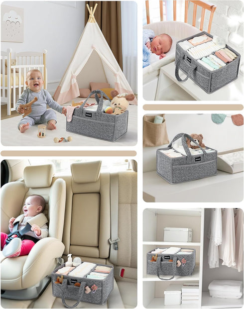 URMYWO Diaper Caddy Organizer - Portable Baby Diaper Caddy with Handle, Large Nursery Organizer Storage Basket