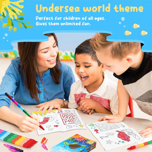 24 Under the Sea Coloring Books with 24 Stacking Crayons, Ocean Animals Party Favors for Kids Birthday Goodie Bag Gift