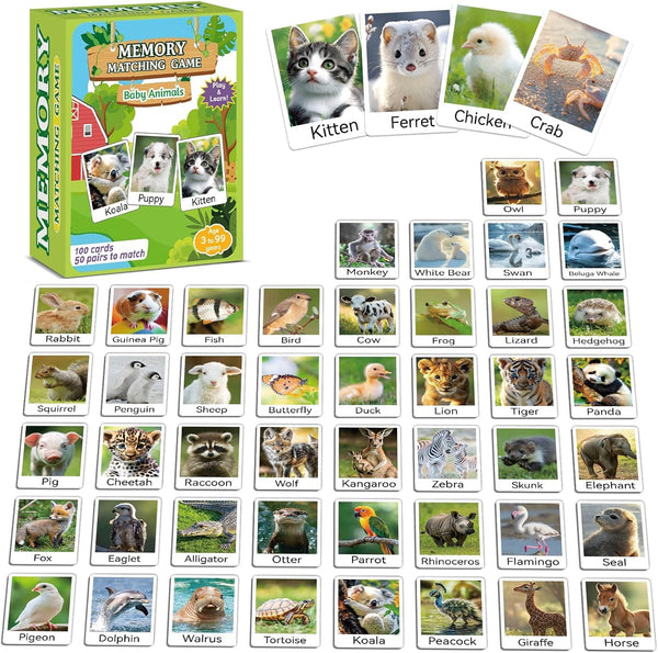 gisgfim 100 PCS Memory Matching Game Animal Babies Concentration Memory Card Educational